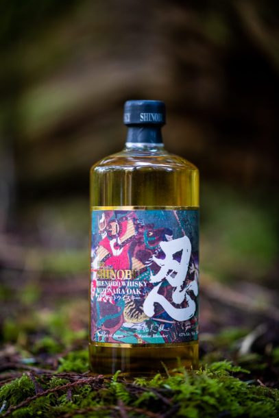 Photo of Shinobu Blended Whisky in forest setting - best Japanese whisky for cocktails